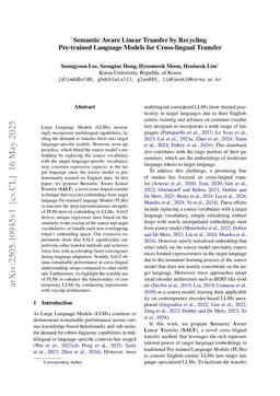 Semantic Aware Linear Transfer by Recycling Pre-trained Language Models for Cross-lingual Transfer