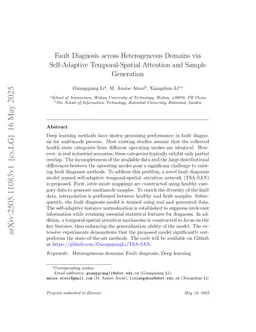 Fault Diagnosis across Heterogeneous Domains via Self-Adaptive Temporal-Spatial Attention and Sample Generation