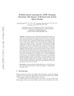 Reinforcement Learning for AMR Charging Decisions: The Impact of Reward and Action Space Design