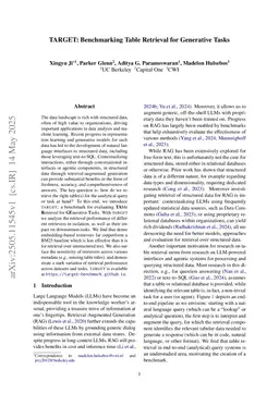 TARGET: Benchmarking Table Retrieval for Generative Tasks