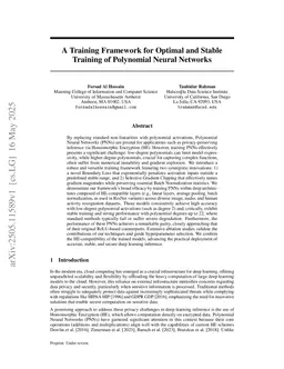 A Training Framework for Optimal and Stable Training of Polynomial Neural Networks