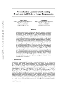 Generalization Guarantees for Learning Branch-and-Cut Policies in Integer Programming