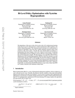 Bi-Level Policy Optimization with Nyström Hypergradients