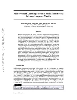 Reinforcement Learning Finetunes Small Subnetworks in Large Language Models