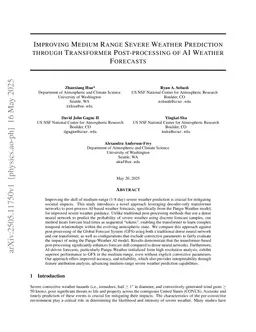 Improving Medium Range Severe Weather Prediction through Transformer Post-processing of AI Weather Forecasts