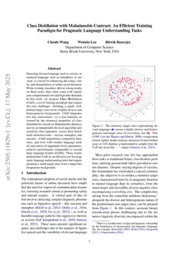 Class Distillation with Mahalanobis Contrast: An Efficient Training Paradigm for Pragmatic Language Understanding Tasks