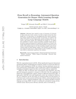 From Recall to Reasoning: Automated Question Generation for Deeper Math Learning through Large Language Models