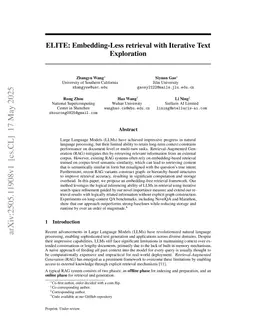 ELITE: Embedding-Less retrieval with Iterative Text Exploration