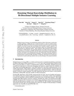 Denoising Mutual Knowledge Distillation in Bi-Directional Multiple Instance Learning