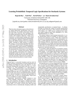 Learning Probabilistic Temporal Logic Specifications for Stochastic Systems
