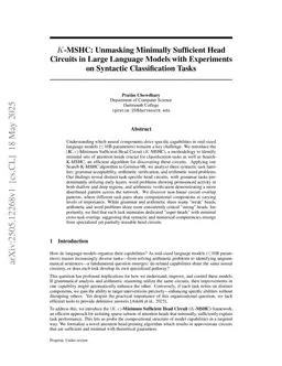 $K$-MSHC: Unmasking Minimally Sufficient Head Circuits in Large Language Models with Experiments on Syntactic Classification Tasks