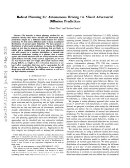 Robust Planning for Autonomous Driving via Mixed Adversarial Diffusion Predictions