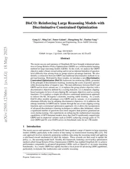 DisCO: Reinforcing Large Reasoning Models with Discriminative Constrained Optimization