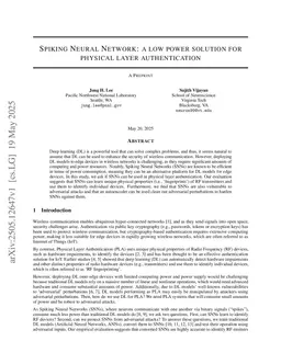 Spiking Neural Network: a low power solution for physical layer authentication