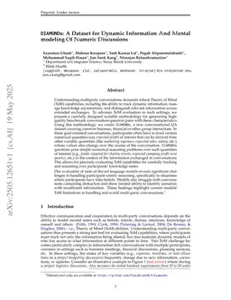 $\texttt{DIAMONDs}$: A Dataset for $\mathbb{D}$ynamic $\mathbb{I}$nformation $\mathbb{A}$nd $\mathbb{M}$ental modeling $\mathbb{O}$f $\mathbb{N}$umeric $\mathbb{D}$iscussions
