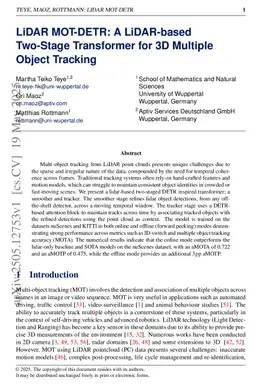 LiDAR MOT-DETR: A LiDAR-based Two-Stage Transformer for 3D Multiple Object Tracking