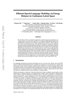 Efficient Speech Language Modeling via Energy Distance in Continuous Latent Space