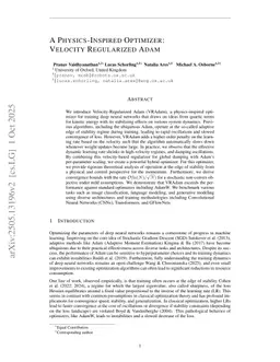 A Physics-Inspired Optimizer: Velocity Regularized Adam
