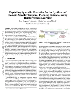 Exploiting Symbolic Heuristics for the Synthesis of Domain-Specific Temporal Planning Guidance using Reinforcement Learning