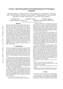 Granary: Speech Recognition and Translation Dataset in 25 European Languages