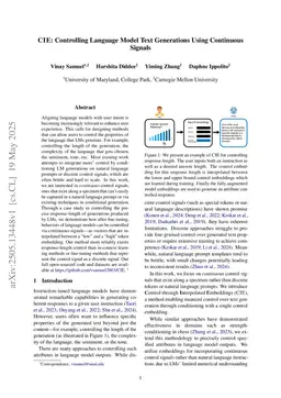CIE: Controlling Language Model Text Generations Using Continuous Signals