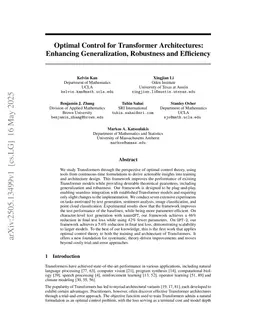Optimal Control for Transformer Architectures: Enhancing Generalization, Robustness and Efficiency