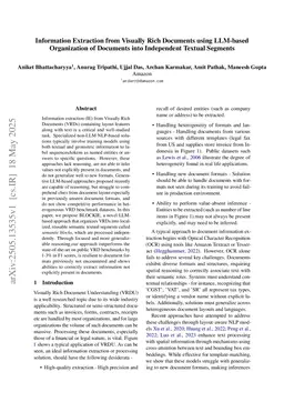 Information Extraction from Visually Rich Documents using LLM-based Organization of Documents into Independent Textual Segments