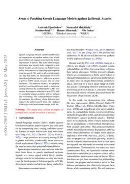 SPIRIT: Patching Speech Language Models against Jailbreak Attacks