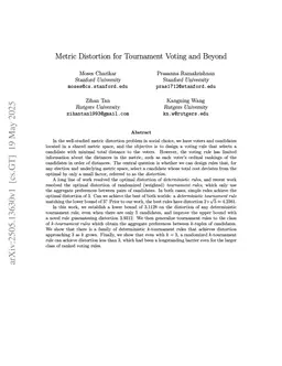 Metric Distortion for Tournament Voting and Beyond