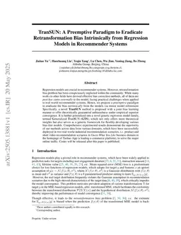 TranSUN: A Preemptive Paradigm to Eradicate Retransformation Bias Intrinsically from Regression Models in Recommender Systems