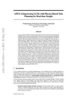 APEX: Empowering LLMs with Physics-Based Task Planning for Real-time Insight