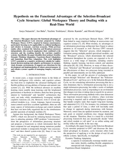 Hypothesis on the Functional Advantages of the Selection-Broadcast Cycle Structure: Global Workspace Theory and Dealing with a Real-Time World