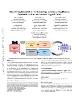 Redefining Research Crowdsourcing: Incorporating Human Feedback with LLM-Powered Digital Twins