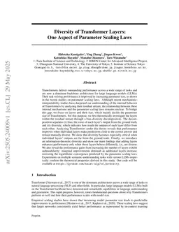 Diversity of Transformer Layers: One Aspect of Parameter Scaling Laws