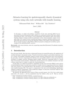 Attractor learning for spatiotemporally chaotic dynamical systems using echo state networks with transfer learning