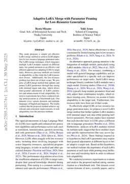 Adaptive LoRA Merge with Parameter Pruning for Low-Resource Generation