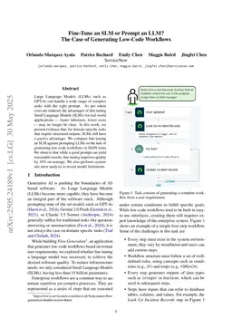 Fine-Tune an SLM or Prompt an LLM? The Case of Generating Low-Code Workflows