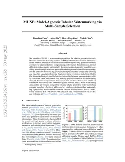 MUSE: Model-Agnostic Tabular Watermarking via Multi-Sample Selection