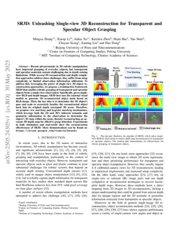 SR3D: Unleashing Single-view 3D Reconstruction for Transparent and Specular Object Grasping