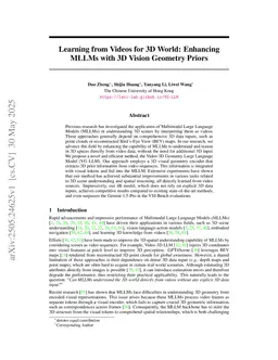 Learning from Videos for 3D World: Enhancing MLLMs with 3D Vision Geometry Priors