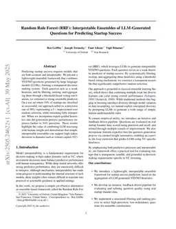 Random Rule Forest (RRF): Interpretable Ensembles of LLM-Generated Questions for Predicting Startup Success