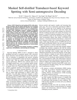 Masked Self-distilled Transducer-based Keyword Spotting with Semi-autoregressive Decoding
