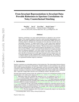 From Invariant Representations to Invariant Data: Provable Robustness to Spurious Correlations via Noisy Counterfactual Matching