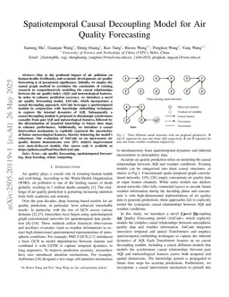 Spatiotemporal Causal Decoupling Model for Air Quality Forecasting