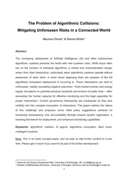 The Problem of Algorithmic Collisions: Mitigating Unforeseen Risks in a Connected World