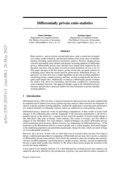 Differentially private ratio statistics