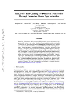 FastCache: Fast Caching for Diffusion Transformer Through Learnable Linear Approximation