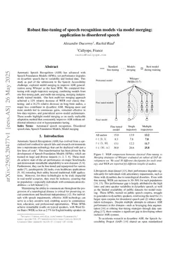 Robust fine-tuning of speech recognition models via model merging: application to disordered speech