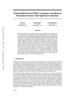 Semi-Explicit Neural DAEs: Learning Long-Horizon Dynamical Systems with Algebraic Constraints