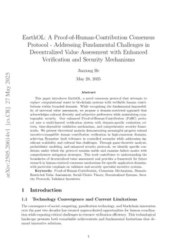 EarthOL: A Proof-of-Human-Contribution Consensus Protocol -- Addressing Fundamental Challenges in Decentralized Value Assessment with Enhanced Verification and Security Mechanisms
